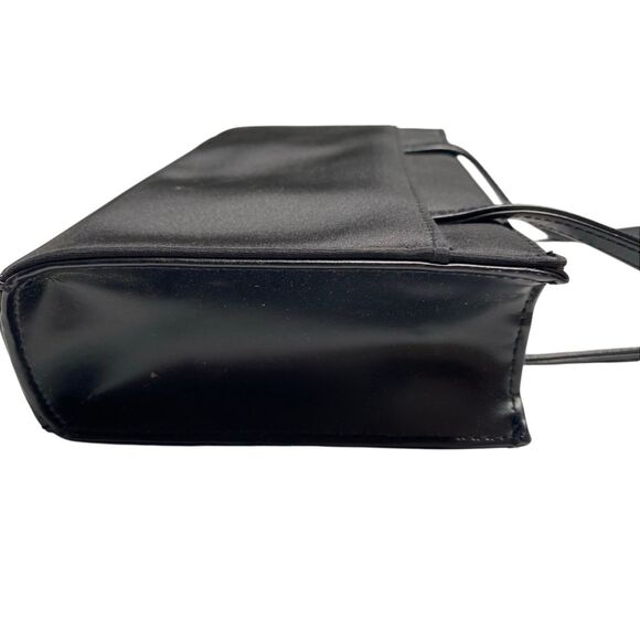 Black Mini Structured Shoulder Bag Gold Hardware Faux Leather Purse Handbag - Picture 6 of 16